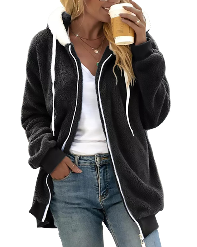 Dames Fleece Hoodie met Rits - Warm en Comfortabel