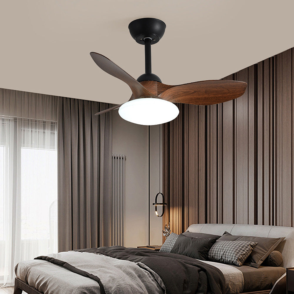 Natural Wood Simple Stylish Ceiling Fan With LED Light