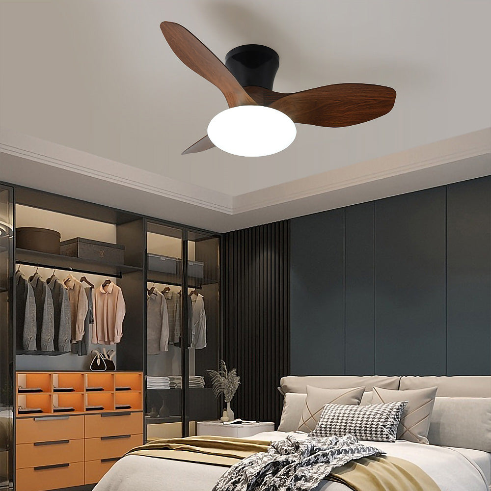 Natural Wood Simple Stylish Ceiling Fan With LED Light