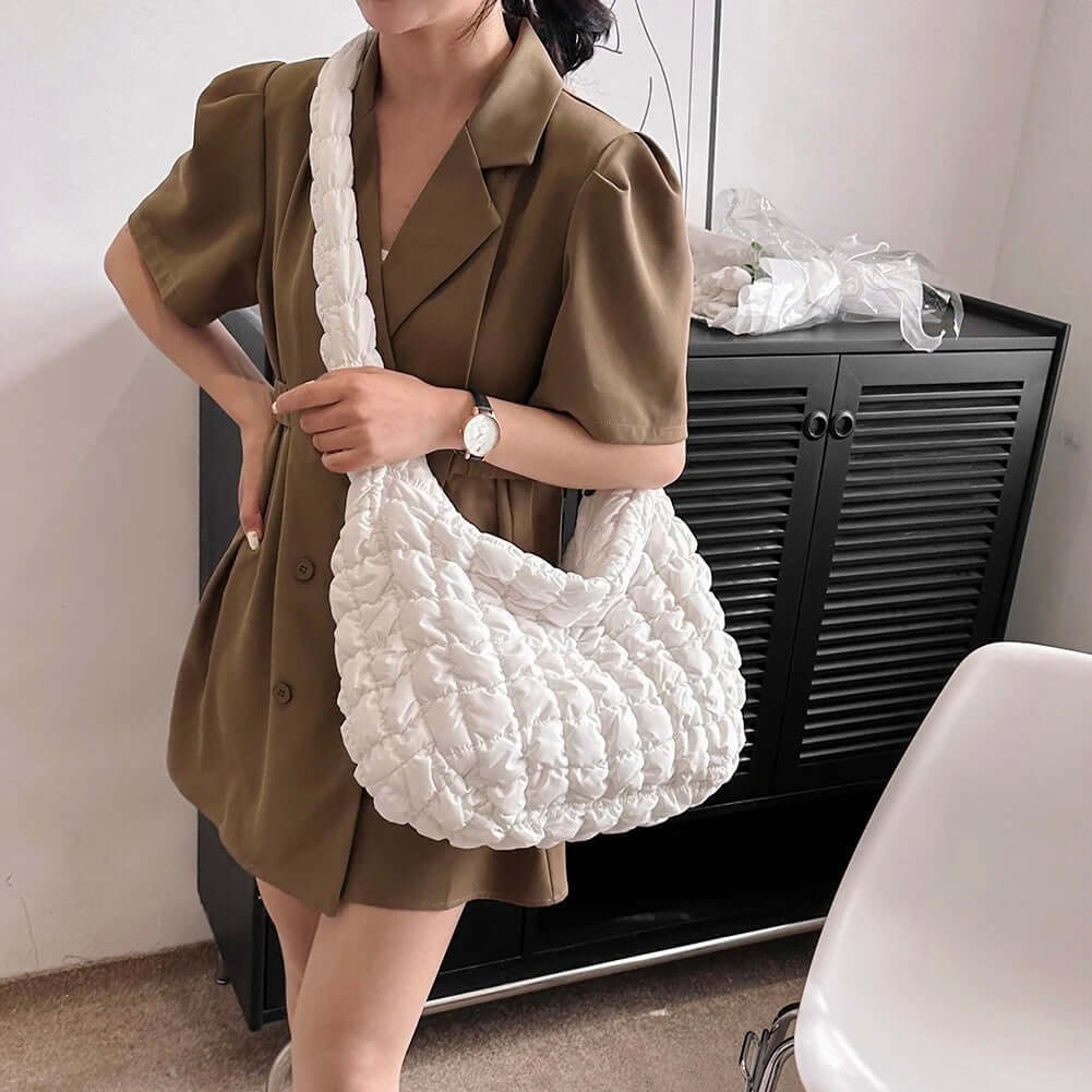Puff Tote Bag Dames Tas met Gewatteerd Design en Extra Ruimte