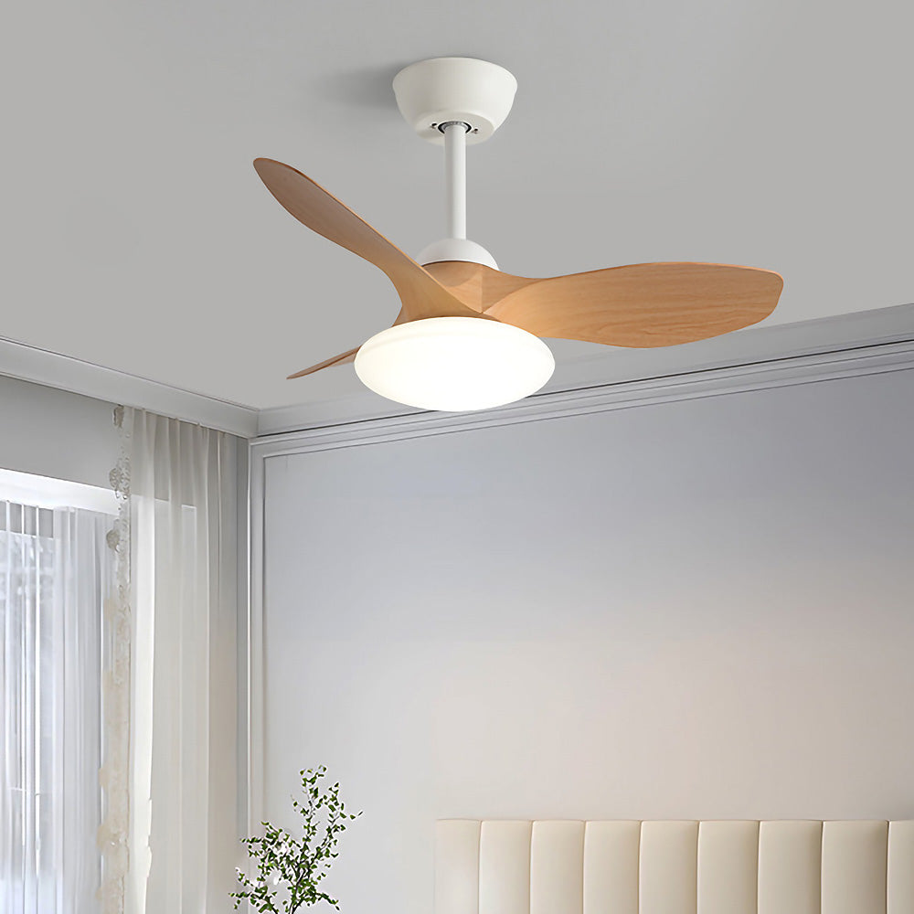 Natural Wood Simple Stylish Ceiling Fan With LED Light