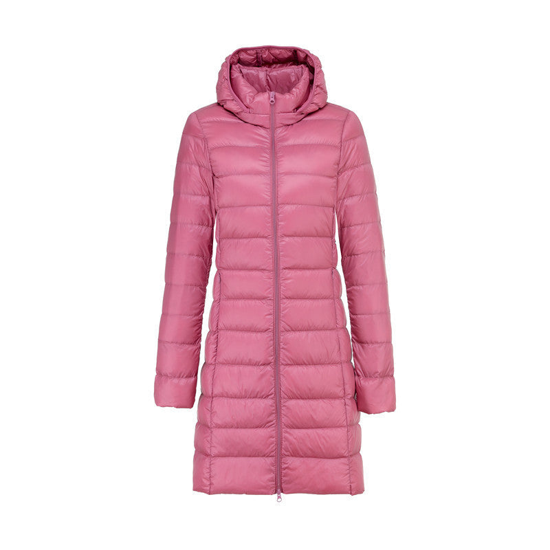 Lange Dames Donsjas met Afneembare Capuchon – Lichtgewicht & Warm