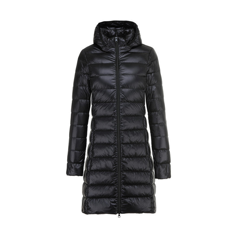 Lange Dames Donsjas met Afneembare Capuchon – Lichtgewicht & Warm