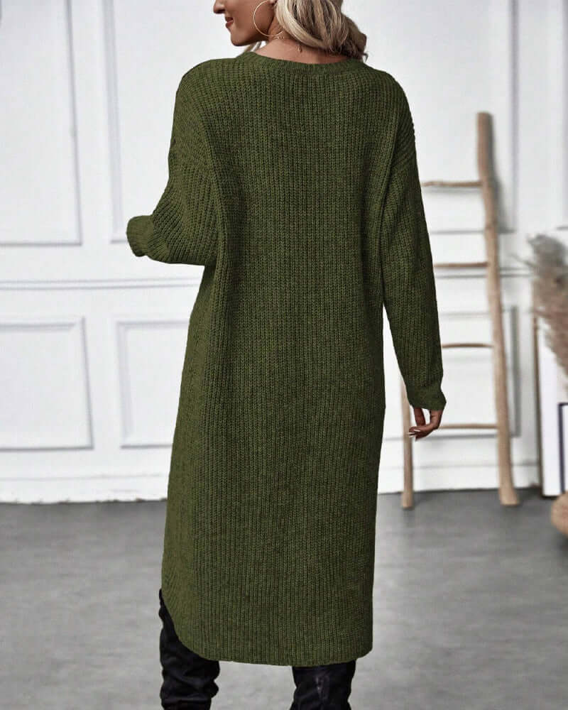 Dames Gebreide Trui Jurk met Patchwork en Lange Mouwen