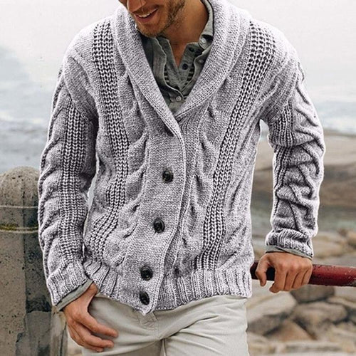 Herren Kohle Kabelgestrickter Pullover mit Schalkragen