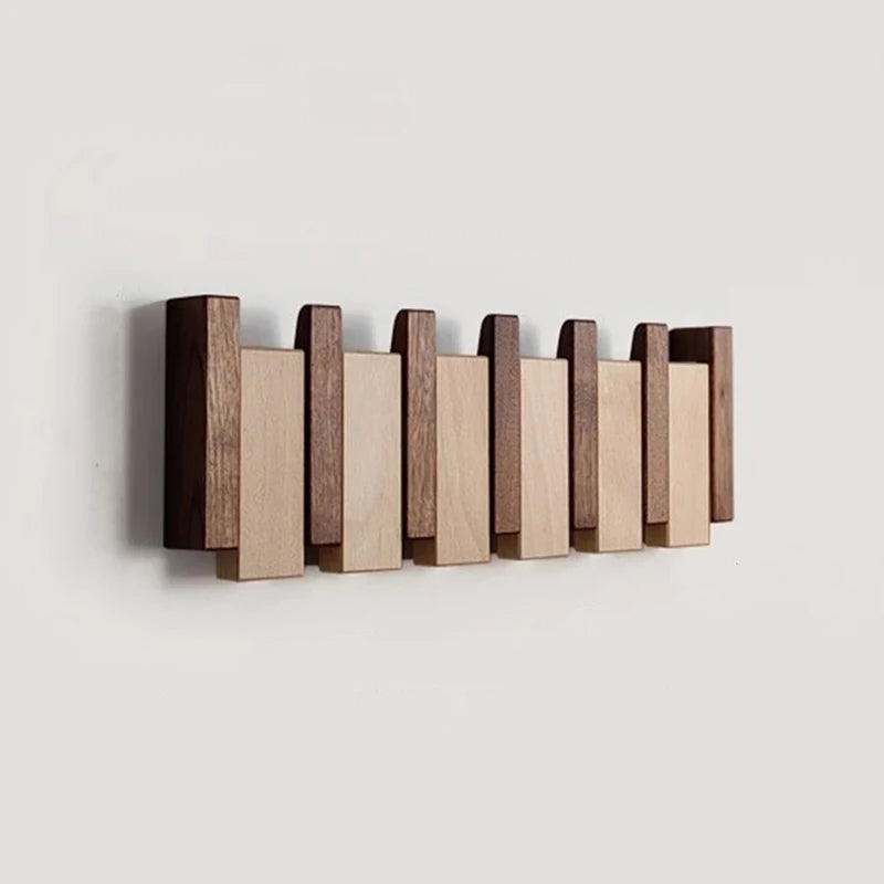 Houten Wandkapstok – Handgemaakte Piano Kapstok met Uitklapbare Haakjes