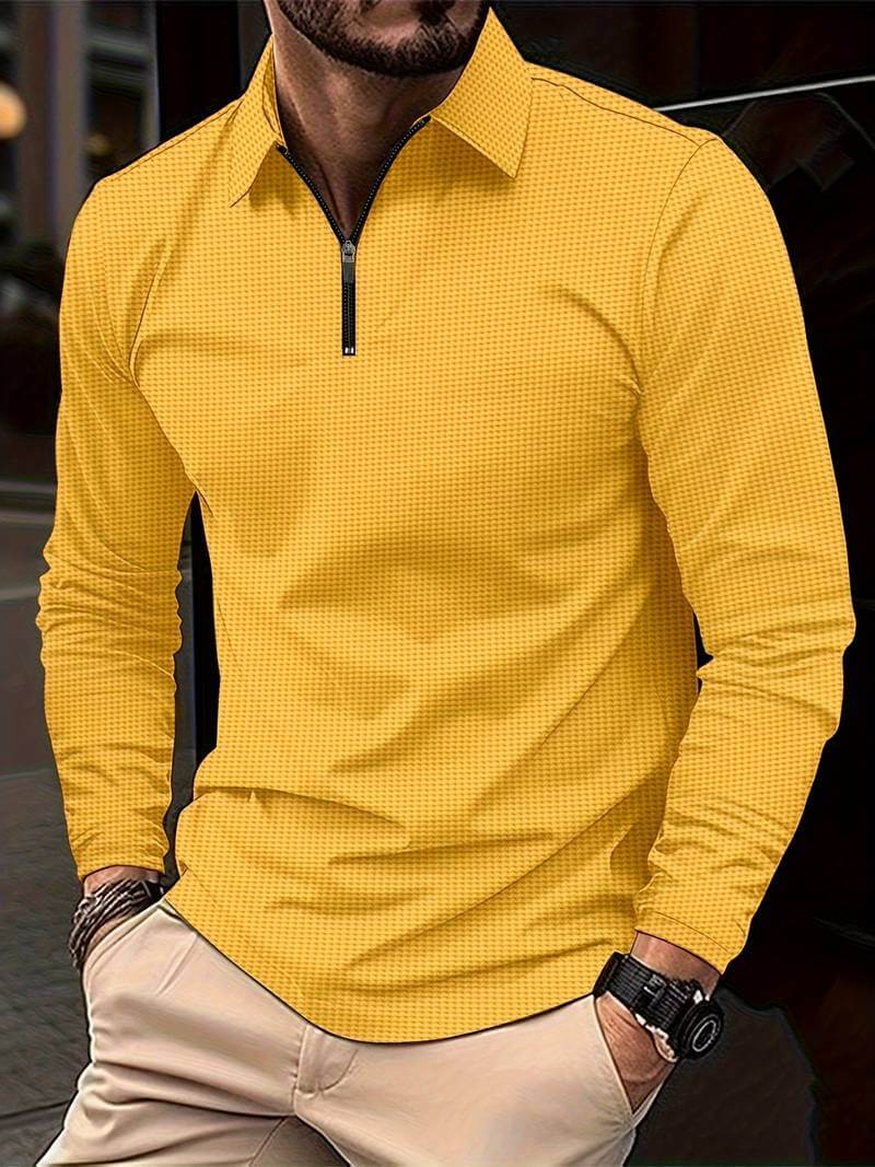 Heren Wafelshirt met Lange Mouwen en V-hals – Casual en Comfortabel