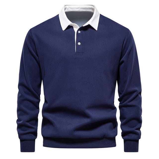 Elegant Heren Polo Shirt met Lange Mouwen en Klassieke Kraag