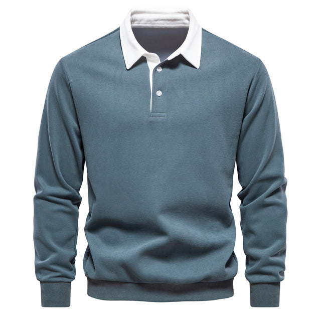 Elegant Heren Polo Shirt met Lange Mouwen en Klassieke Kraag
