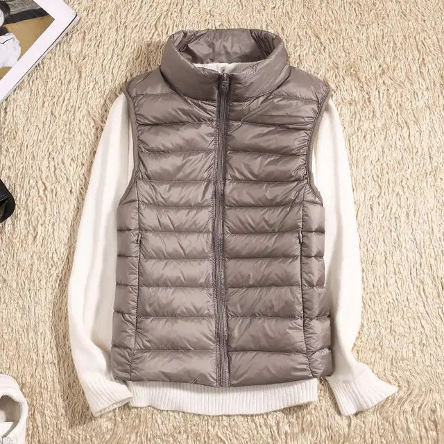 Dames Puffer Bodywarmer – Lichtgewicht Gewatteerd met Hoge Kraag, Mouwloos