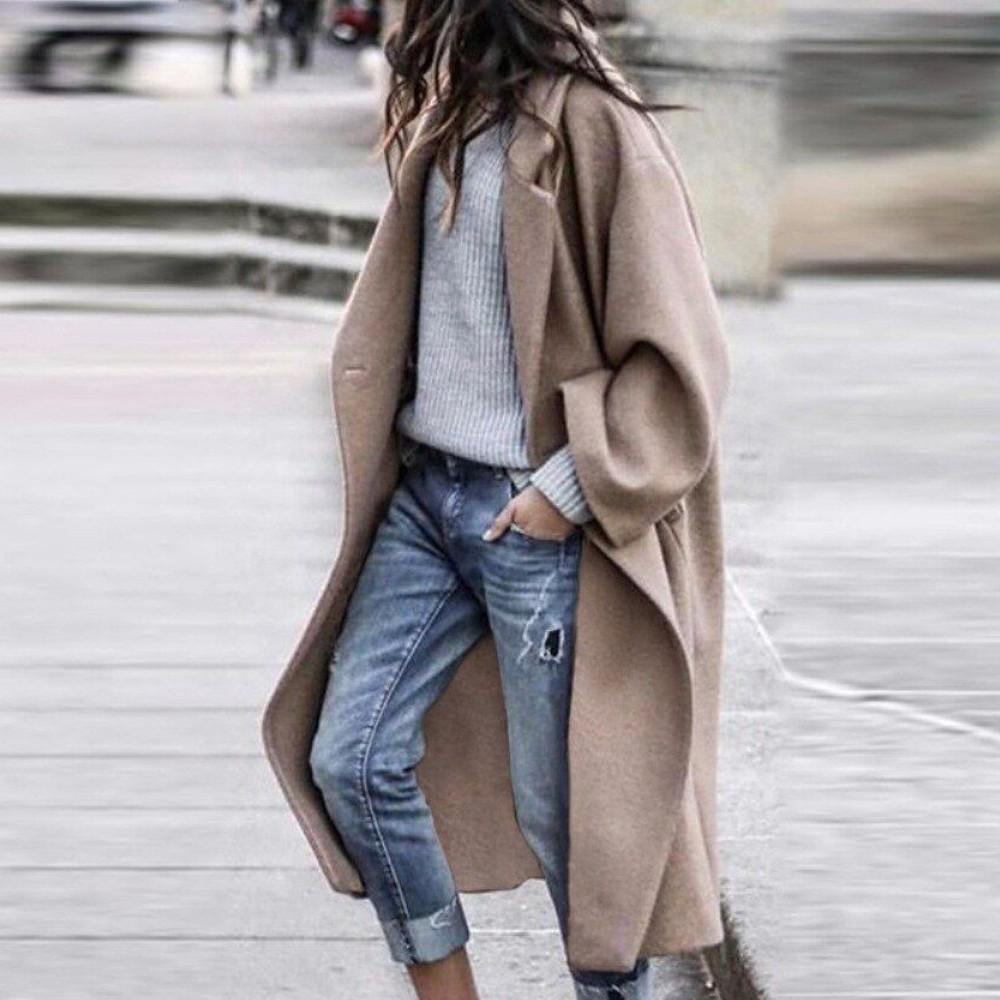 Oversized Lange Damesjas met Klassieke Reverskraag