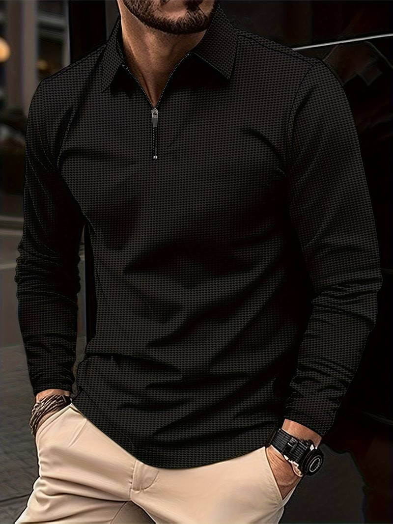 Heren Wafelshirt met Lange Mouwen en V-hals – Casual en Comfortabel