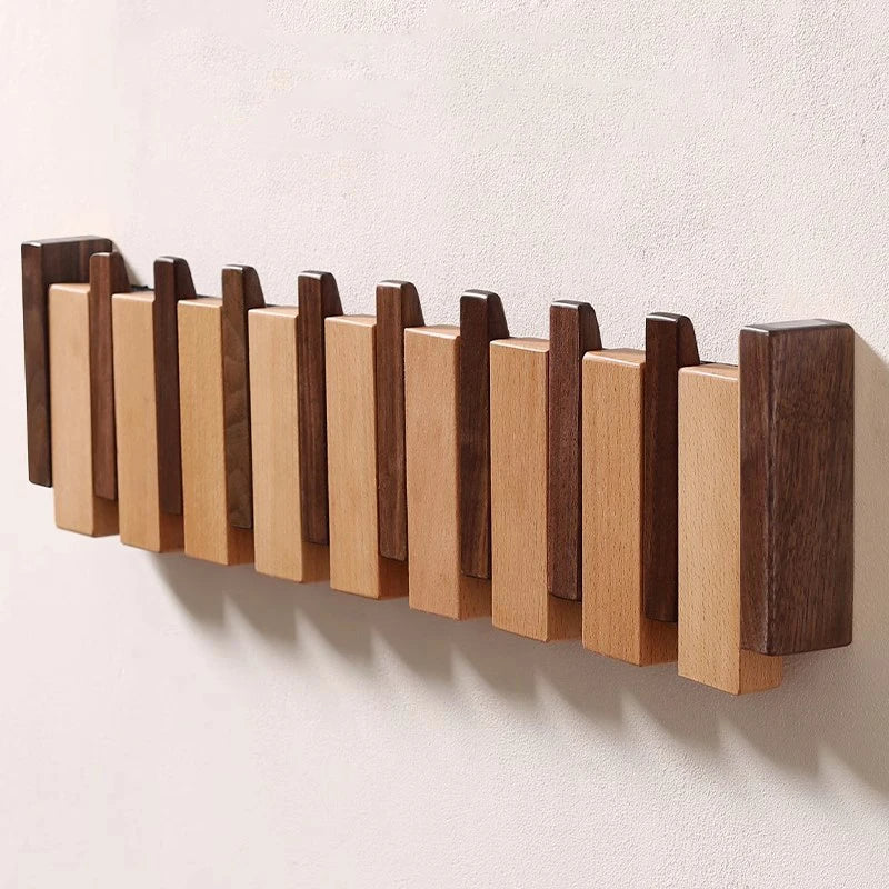 Houten Wandkapstok – Handgemaakte Piano Kapstok met Uitklapbare Haakjes