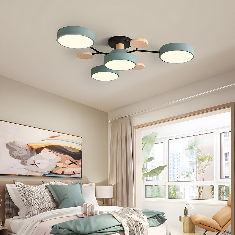 Contemporary Round Iron LED Semi-Flush Chandelier