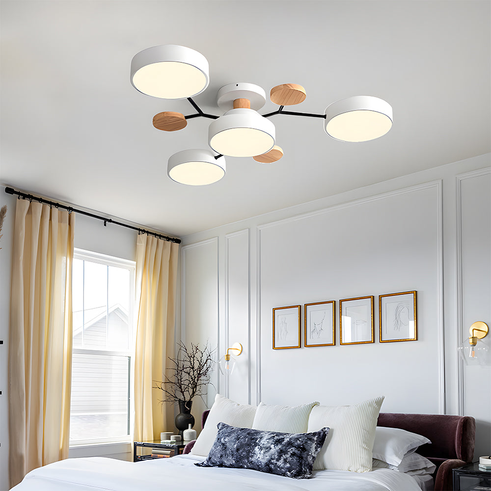 Contemporary Round Iron LED Semi-Flush Chandelier
