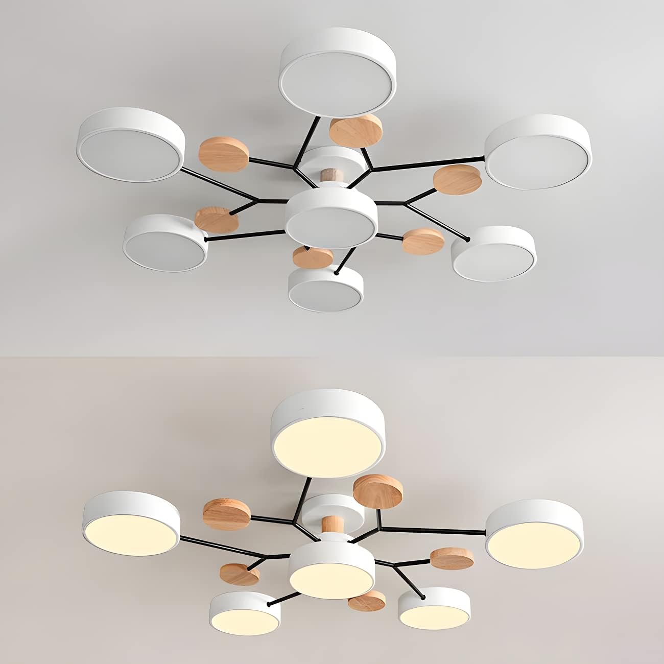 Contemporary Round Iron LED Semi-Flush Chandelier