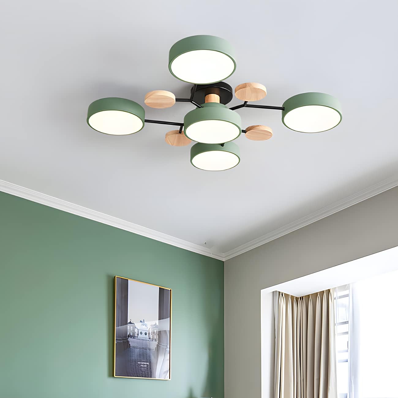 Contemporary Round Iron LED Semi-Flush Chandelier