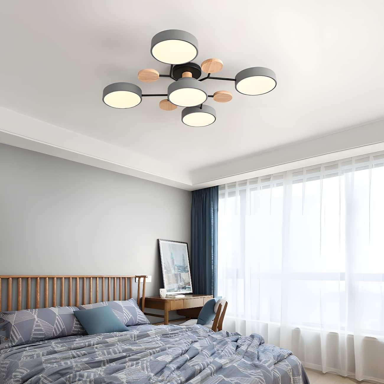 Contemporary Round Iron LED Semi-Flush Chandelier