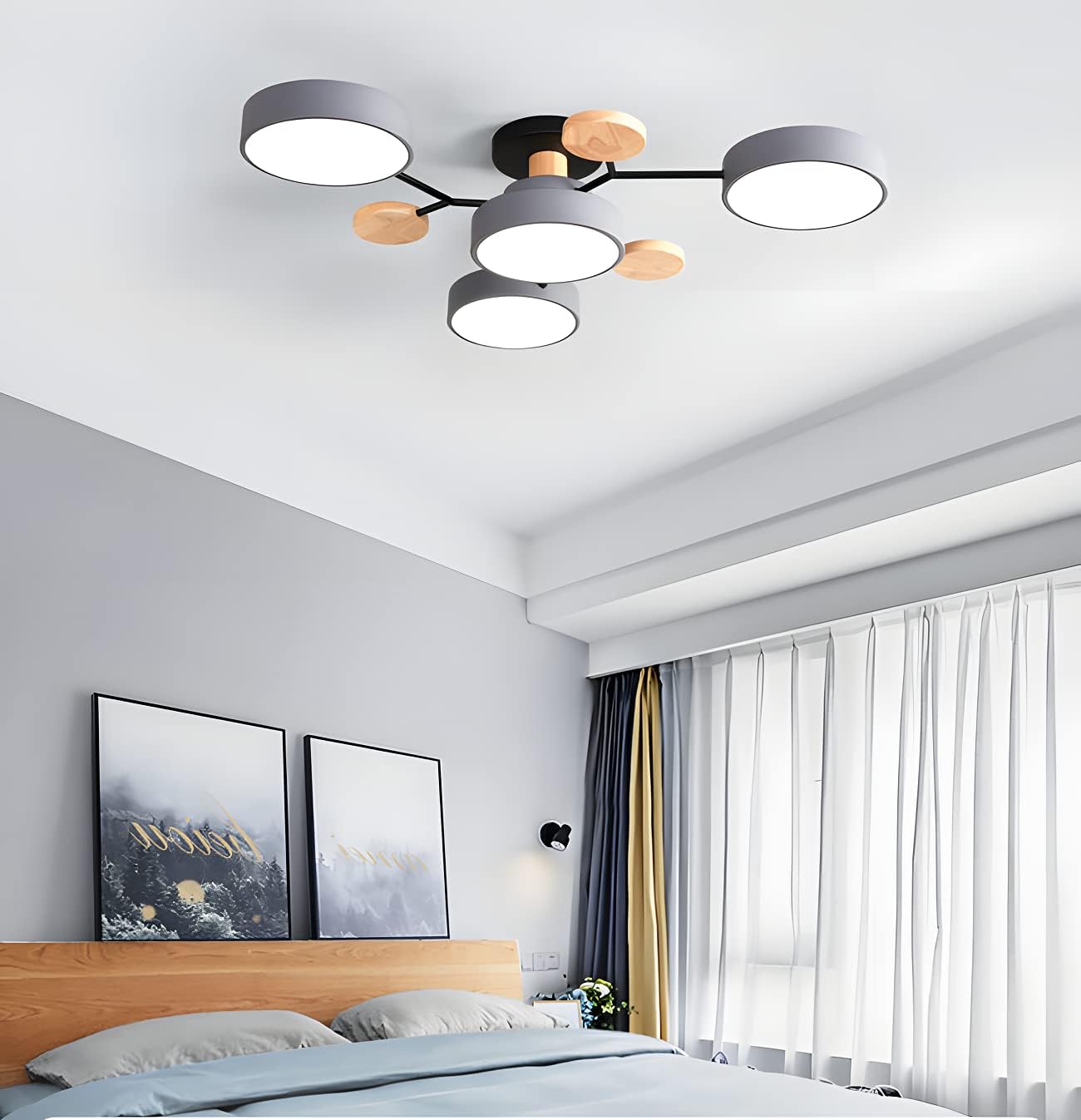 Contemporary Round Iron LED Semi-Flush Chandelier