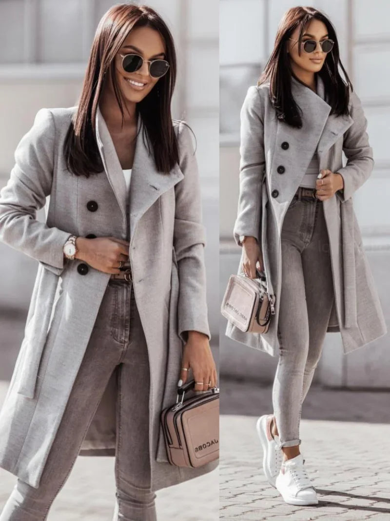 Klassieke Dames Trenchcoat met Dubbele Striksluiting