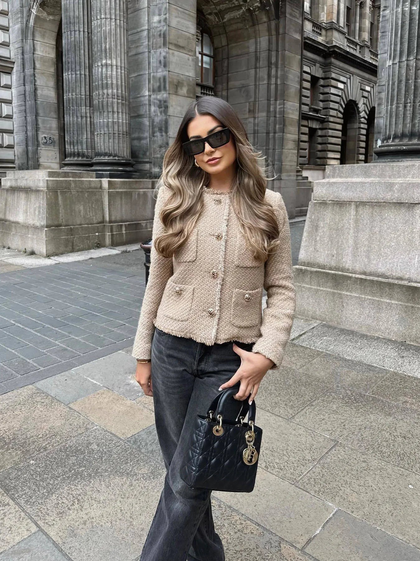Dames Tweed Blazer Tweedelig – Met Knopen en Zakdetails