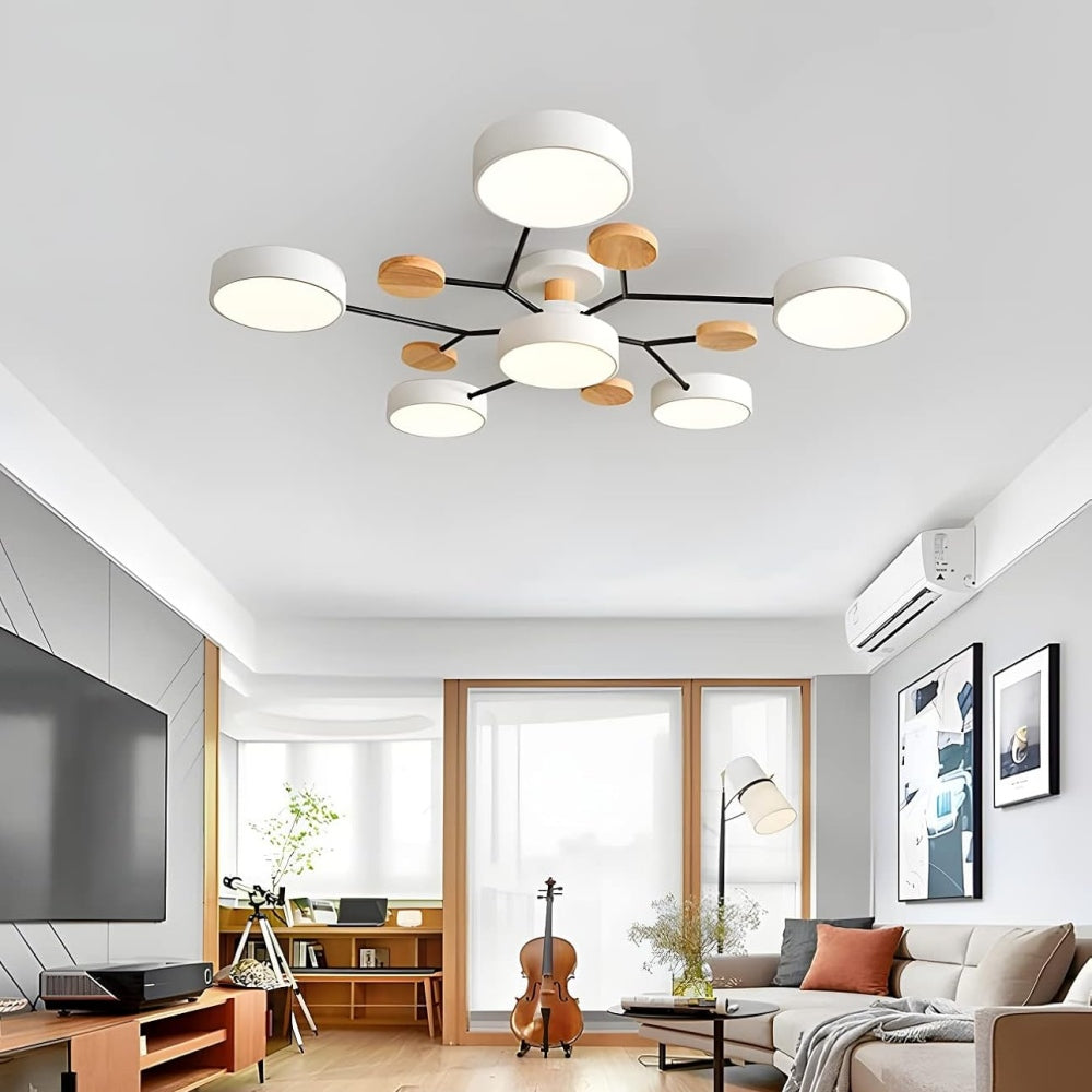 Contemporary Round Iron LED Semi-Flush Chandelier