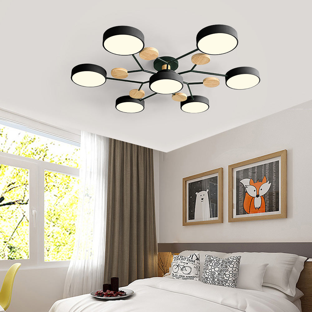 Contemporary Round Iron LED Semi-Flush Chandelier