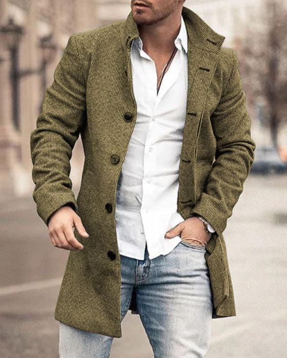 Herren langer Mantel aus Wollmischung – Slim Fit Jacke für smart-casual Stil