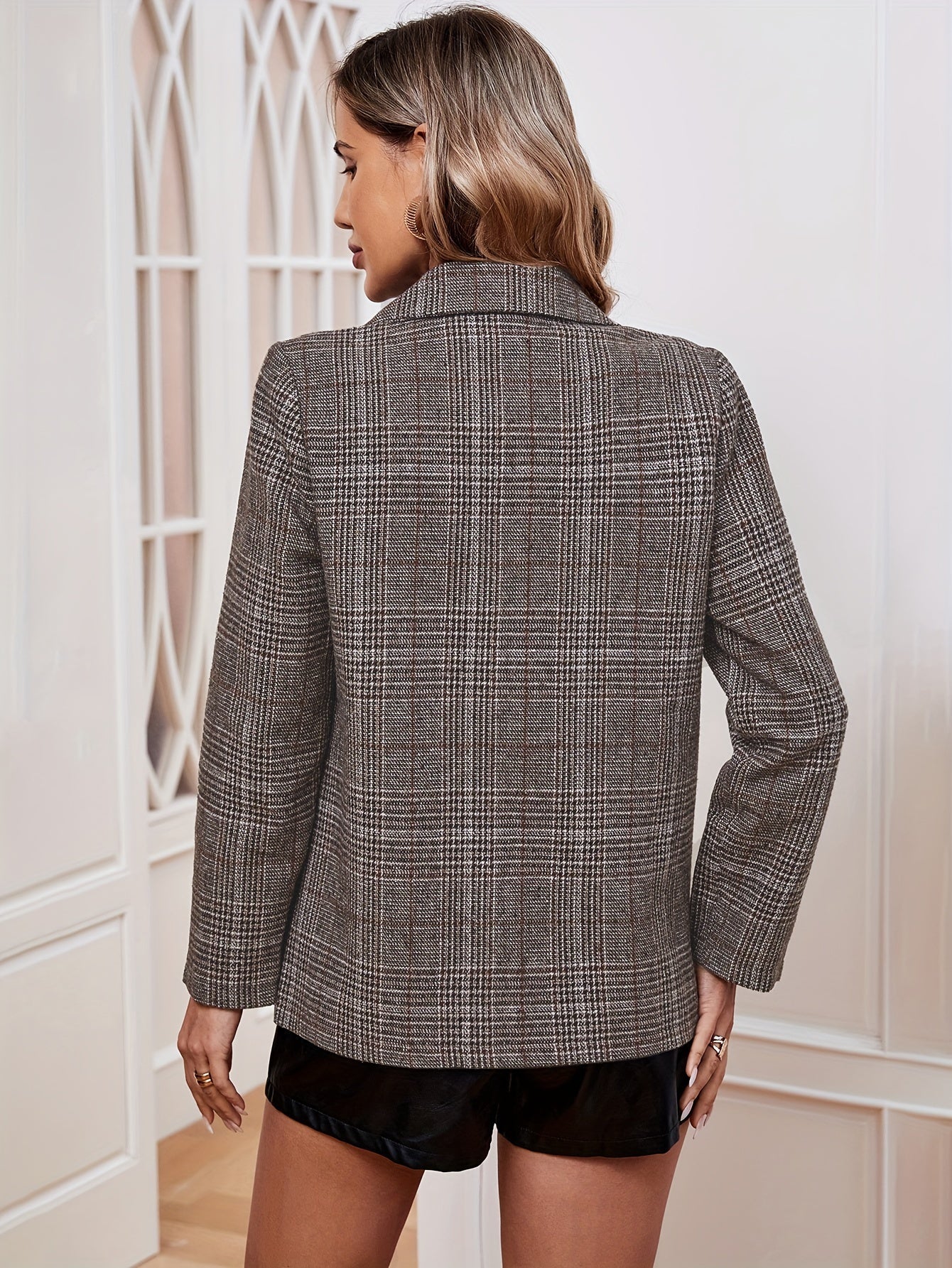 Lange Elegante Dames Blazer met Ruitpatroon en Reverskraag | Perfect voor Alle Seizoenen