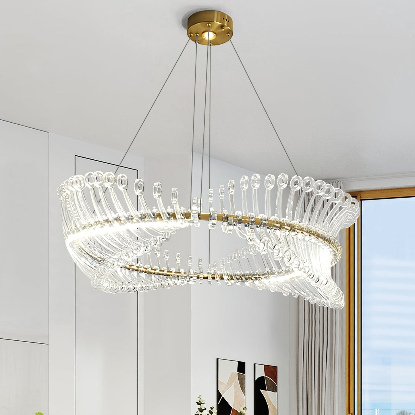 Moderne Hanglamp – Goudkleurig Metaal met Acryl Accenten