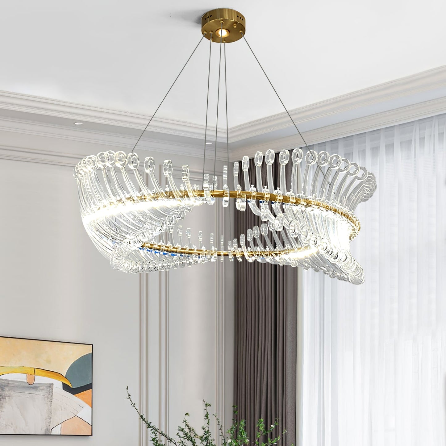 Moderne Hanglamp – Goudkleurig Metaal met Acryl Accenten
