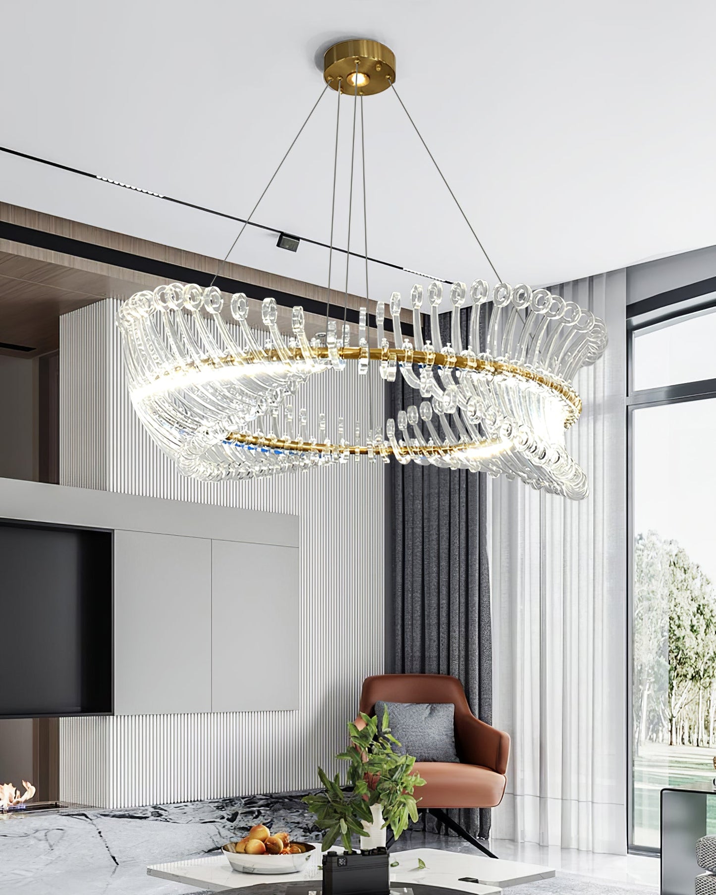 Moderne Hanglamp – Goudkleurig Metaal met Acryl Accenten