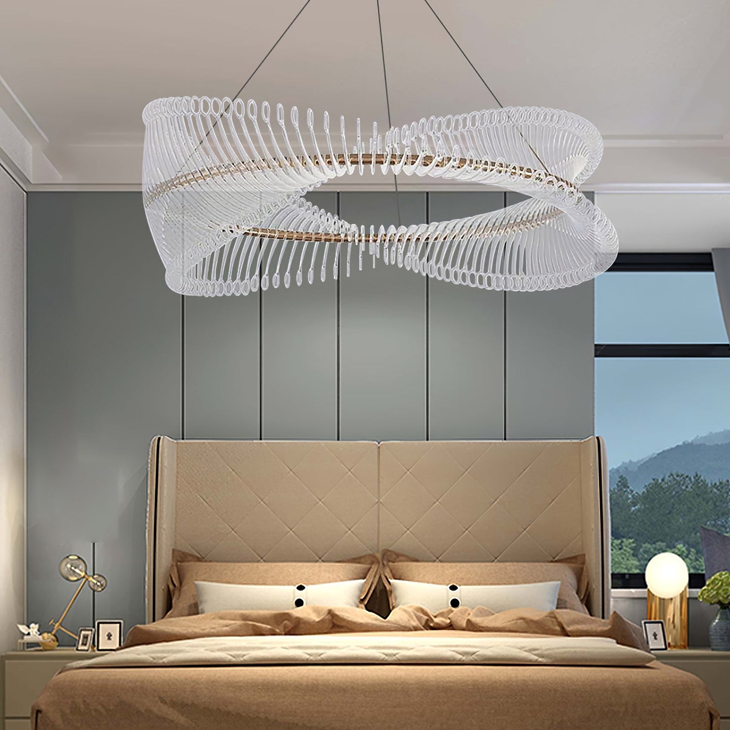 Moderne Hanglamp – Goudkleurig Metaal met Acryl Accenten