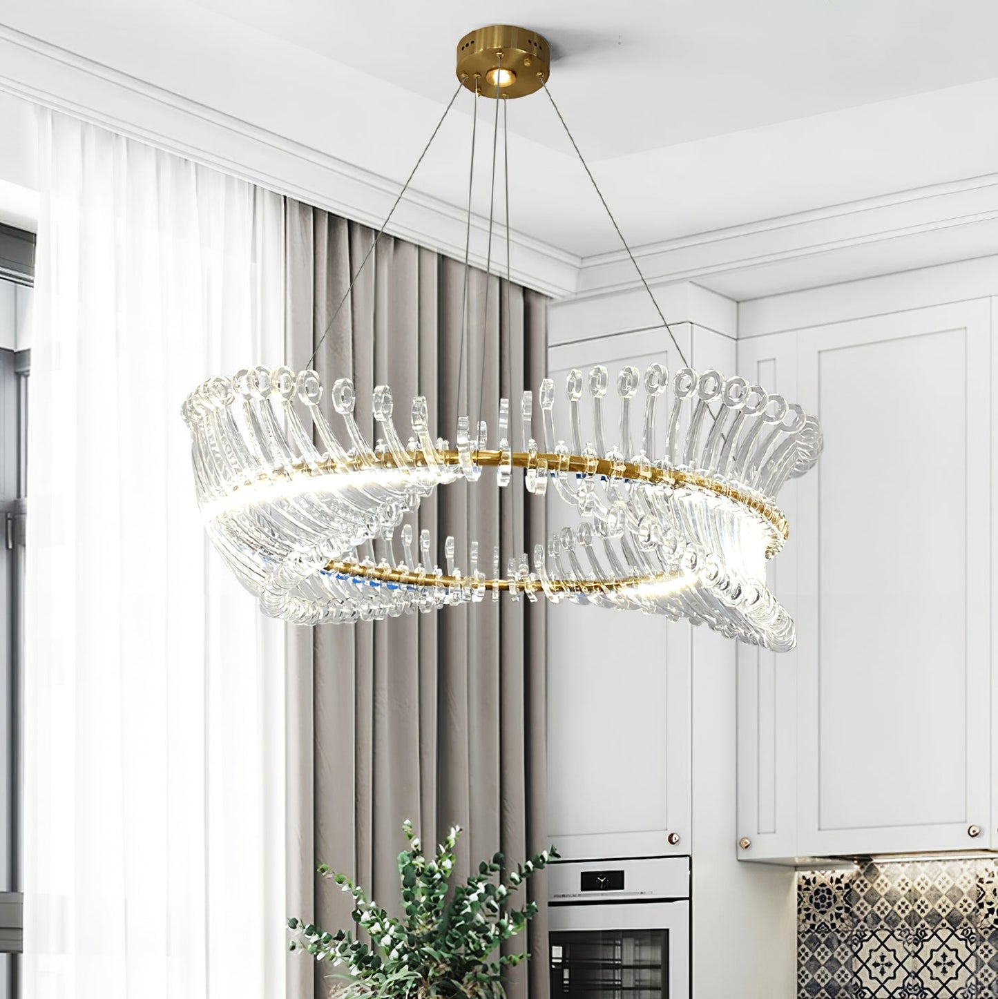 Moderne Hanglamp – Goudkleurig Metaal met Acryl Accenten