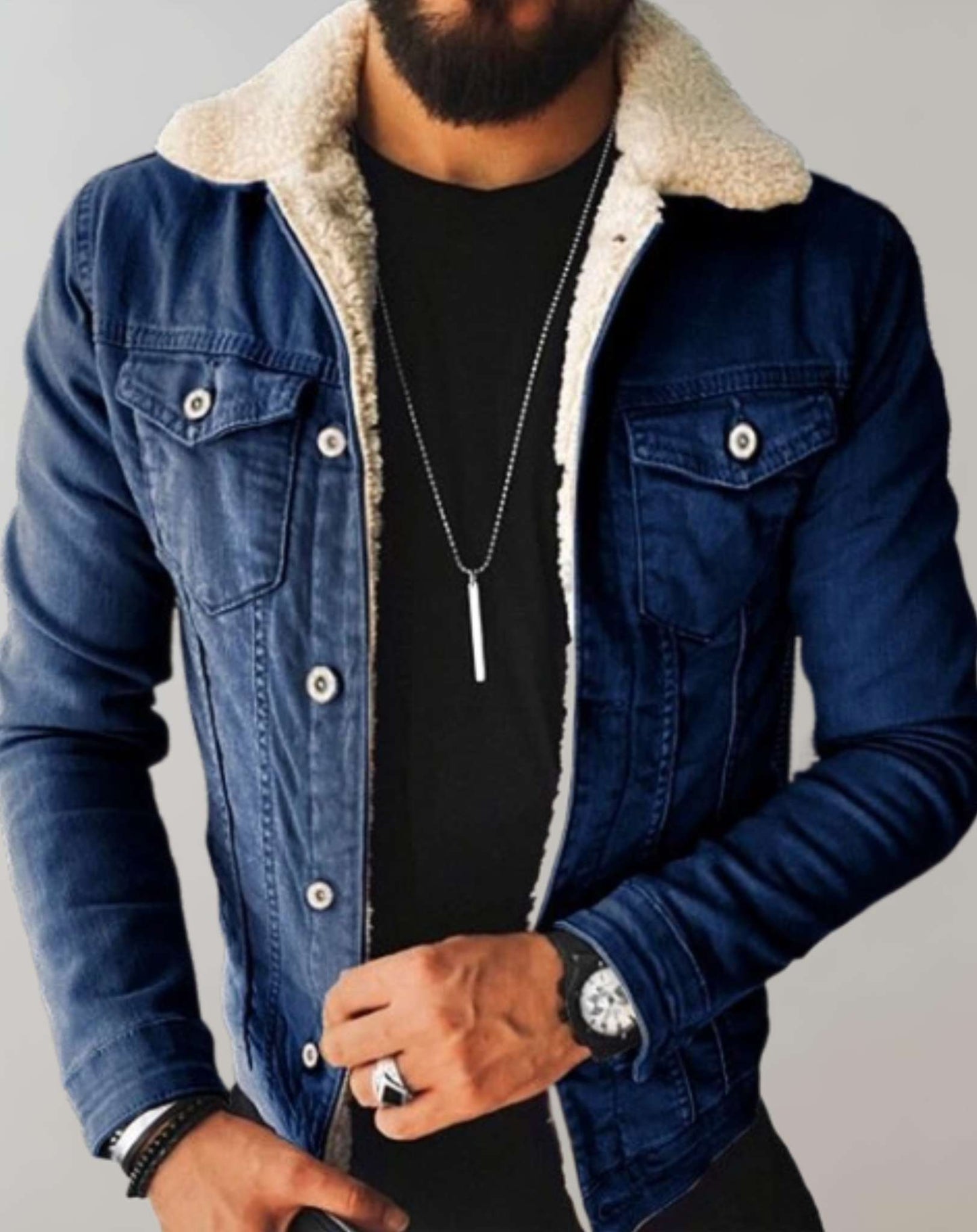 Denim Jas met Fleece Kraag voor Heren – Meerdere Zakken