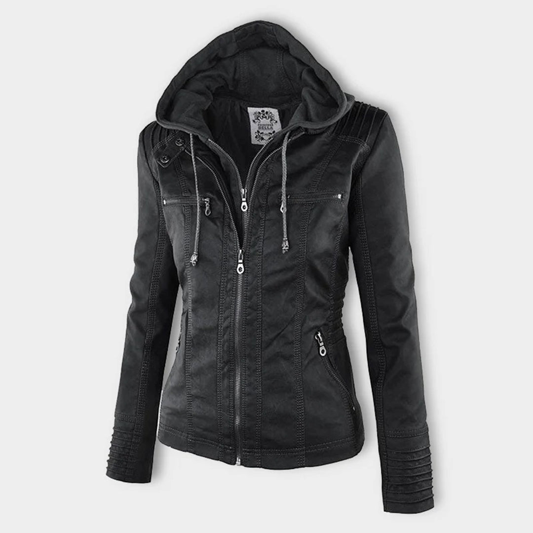 Waterdichte Dames Lederjas met Afneembare Capuchon – Echt Leer & Winddicht