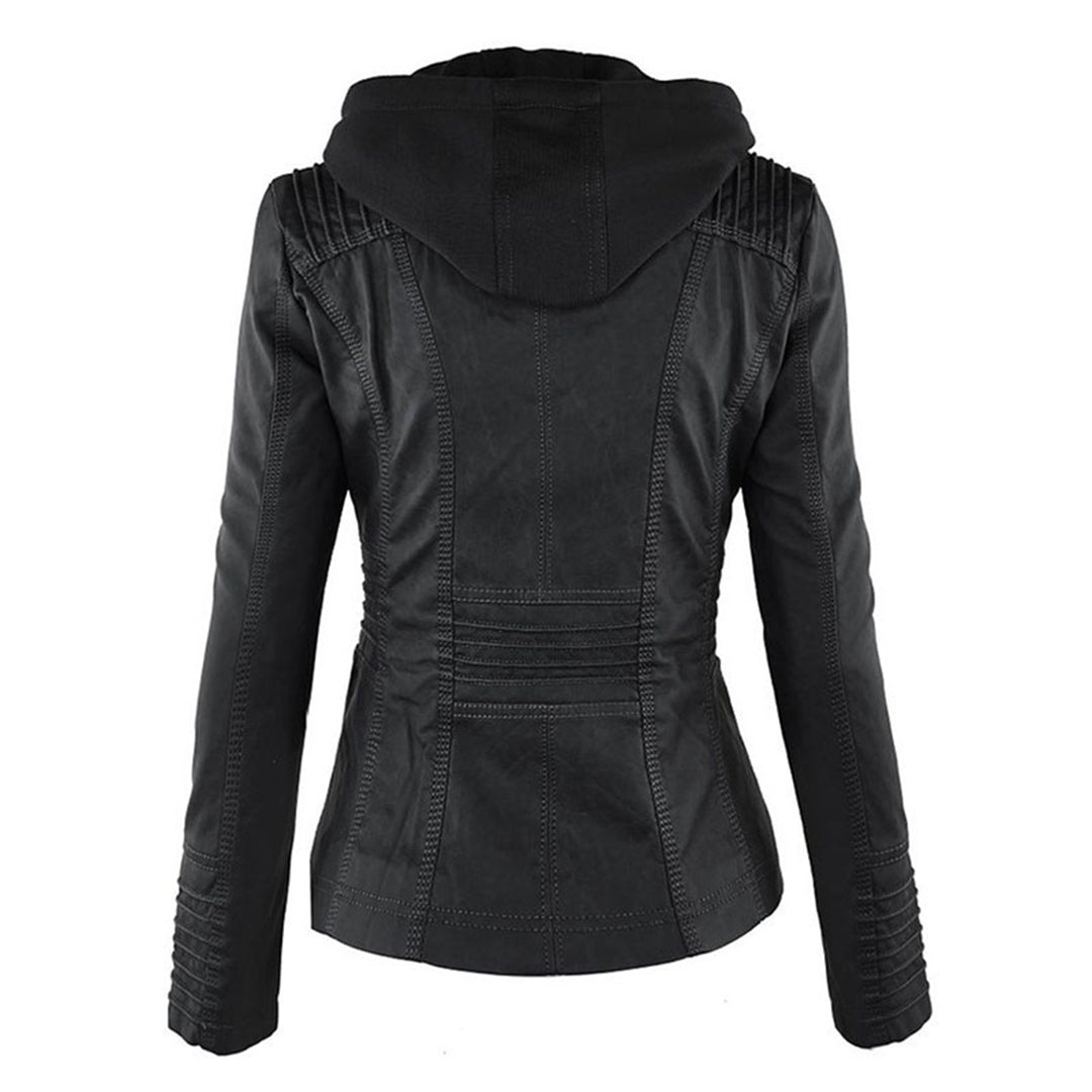 Waterdichte Dames Lederjas met Afneembare Capuchon – Echt Leer & Winddicht