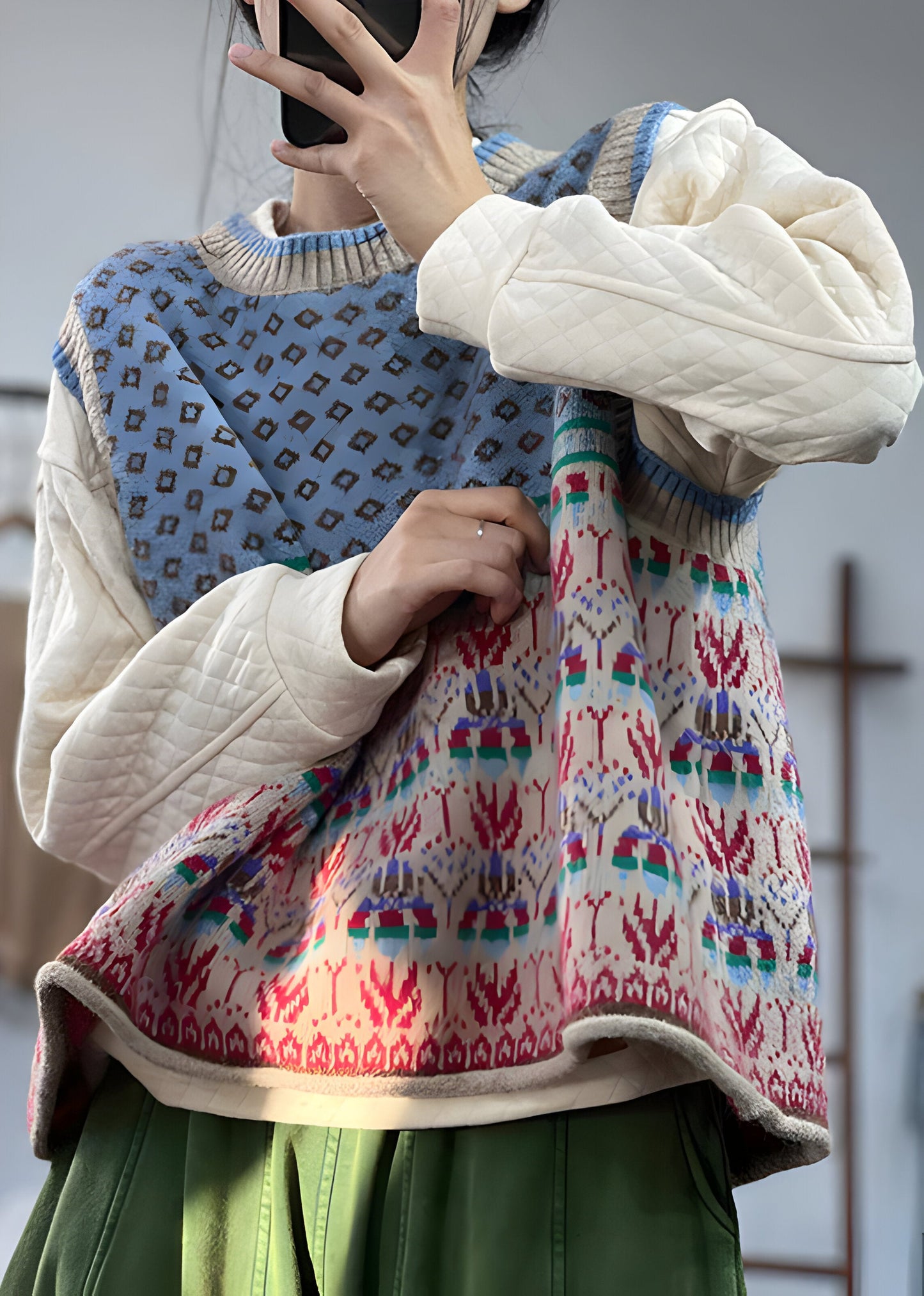 Gebreid Dames Gilet van Wol met Print – Warm, Modieus & Gelaagd