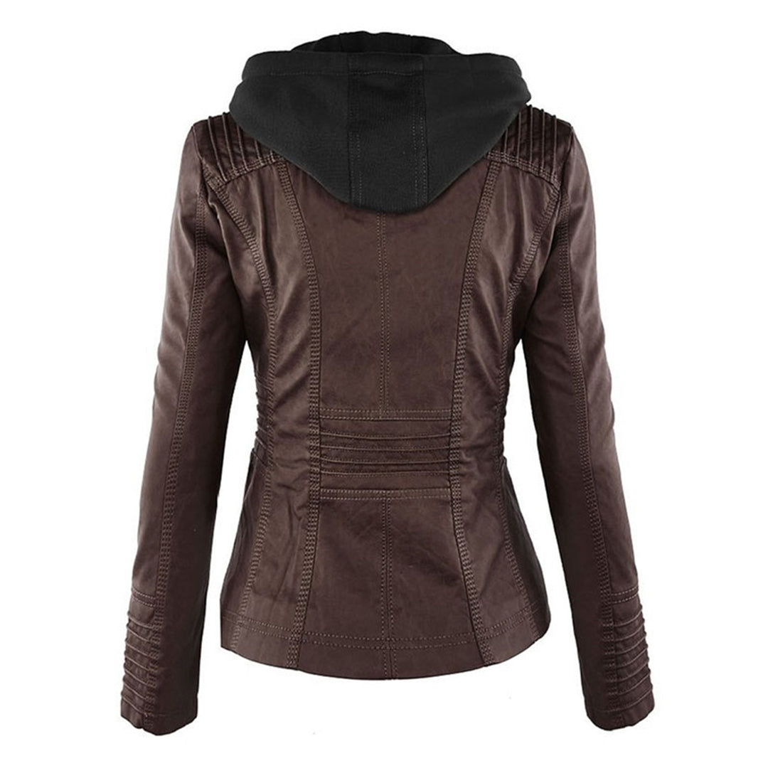 Waterdichte Dames Lederjas met Afneembare Capuchon – Echt Leer & Winddicht