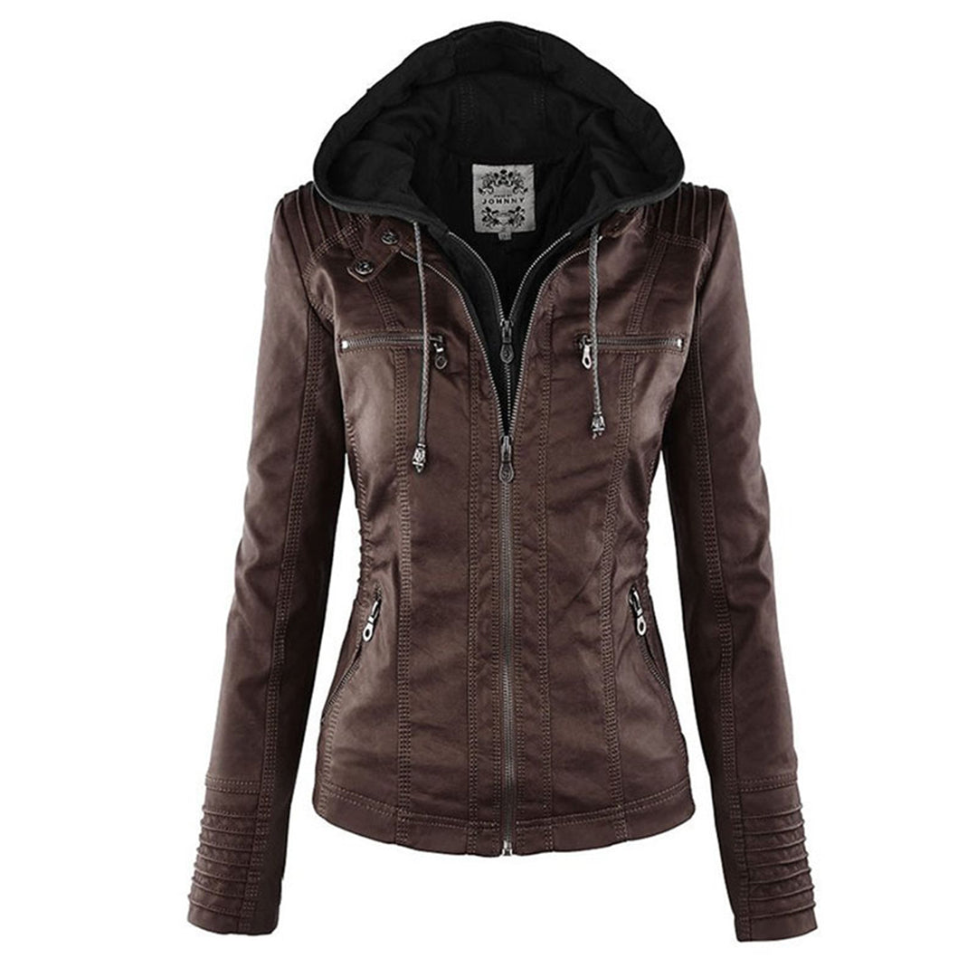 Waterdichte Dames Lederjas met Afneembare Capuchon – Echt Leer & Winddicht