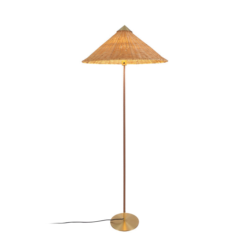 Chinese Hat Vloerlamp - Elegante Lamp met Rieten Stengel en Lichte Schaduw