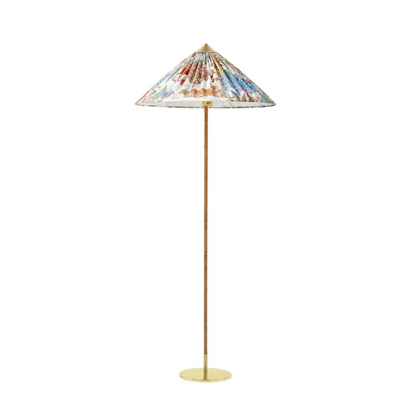 Chinese Hat Vloerlamp - Elegante Lamp met Rieten Stengel en Lichte Schaduw