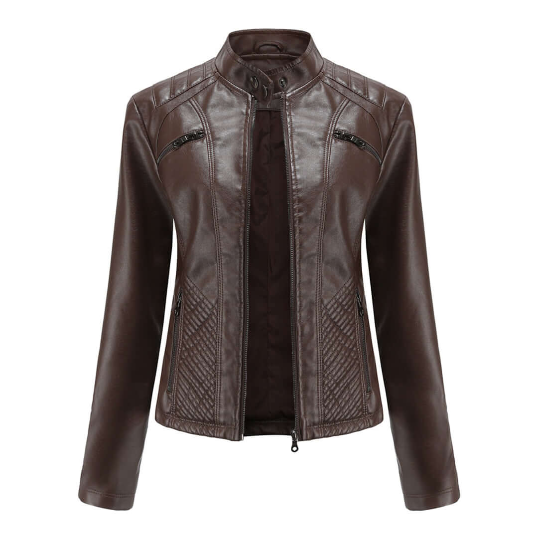 Dames Leren Jas met Tijdloze Elegante Look