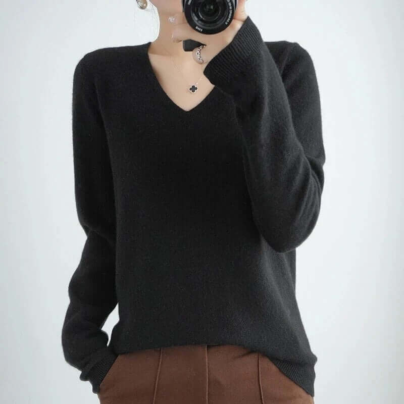 Damen V-Ausschnitt Gestrickter Pullover – Bequem & Stilvoll für Herbst/Winter