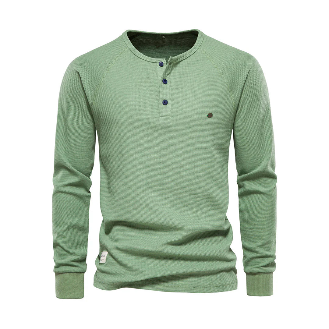 Nereo Heren Shirt Lange Mouwen – Ronde Hals met Knoopsluiting – Comfortabel & Stijlvol