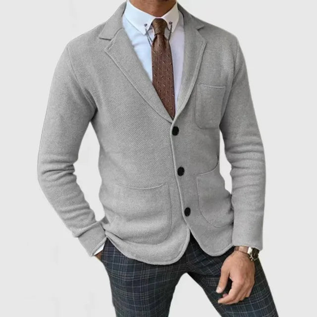Heren gebreide blazer – Slim fit vest met knopen en reverskraag