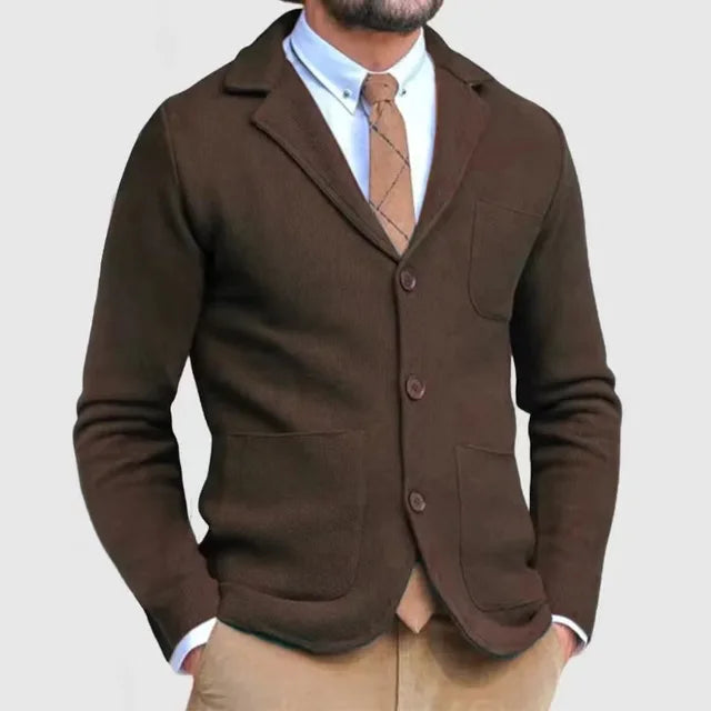 Heren gebreide blazer – Slim fit vest met knopen en reverskraag