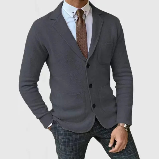 Heren gebreide blazer – Slim fit vest met knopen en reverskraag