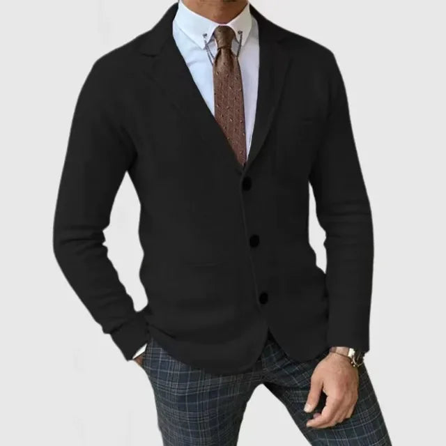 Heren gebreide blazer – Slim fit vest met knopen en reverskraag