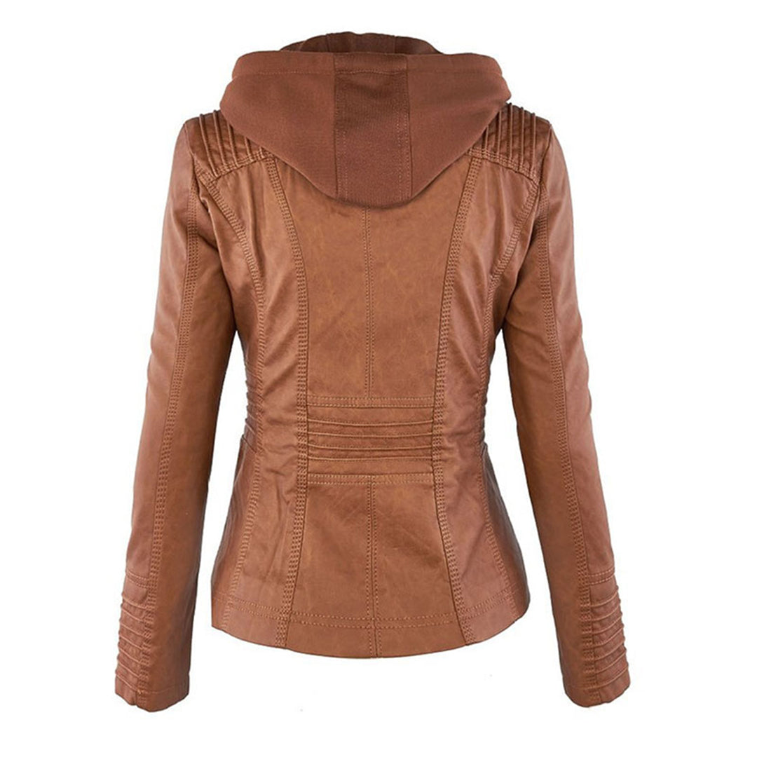 Waterdichte Dames Lederjas met Afneembare Capuchon – Echt Leer & Winddicht